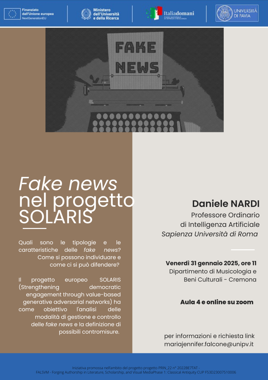 Locandina Fake news nel progetto SOLARIS