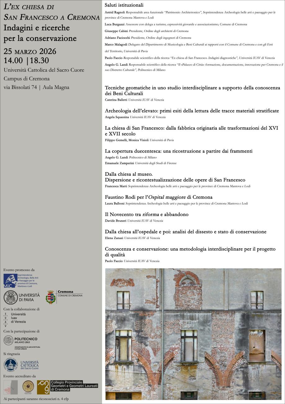 Locandina L’ex chiesa di San Francesco a Cremona. Indagini e ricerche per la conservazione